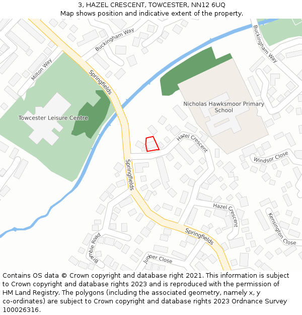 3, HAZEL CRESCENT, TOWCESTER, NN12 6UQ: Location map and indicative extent of plot