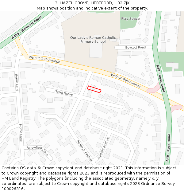 3, HAZEL GROVE, HEREFORD, HR2 7JX: Location map and indicative extent of plot