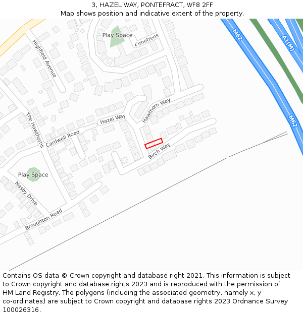 3, HAZEL WAY, PONTEFRACT, WF8 2FF: Location map and indicative extent of plot