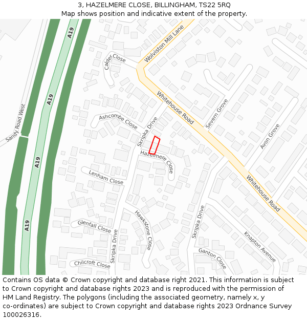 3, HAZELMERE CLOSE, BILLINGHAM, TS22 5RQ: Location map and indicative extent of plot