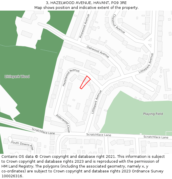 3, HAZELWOOD AVENUE, HAVANT, PO9 3RE: Location map and indicative extent of plot