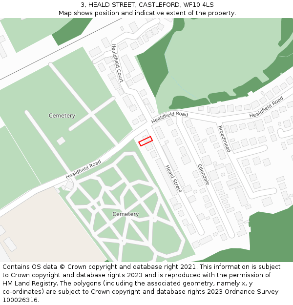 3, HEALD STREET, CASTLEFORD, WF10 4LS: Location map and indicative extent of plot