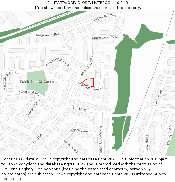 3, HEARTWOOD CLOSE, LIVERPOOL, L9 8HR: Location map and indicative extent of plot