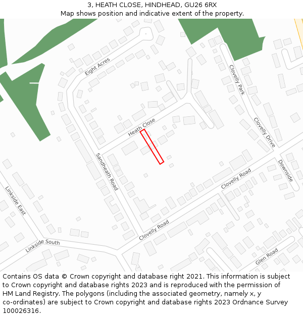 3, HEATH CLOSE, HINDHEAD, GU26 6RX: Location map and indicative extent of plot