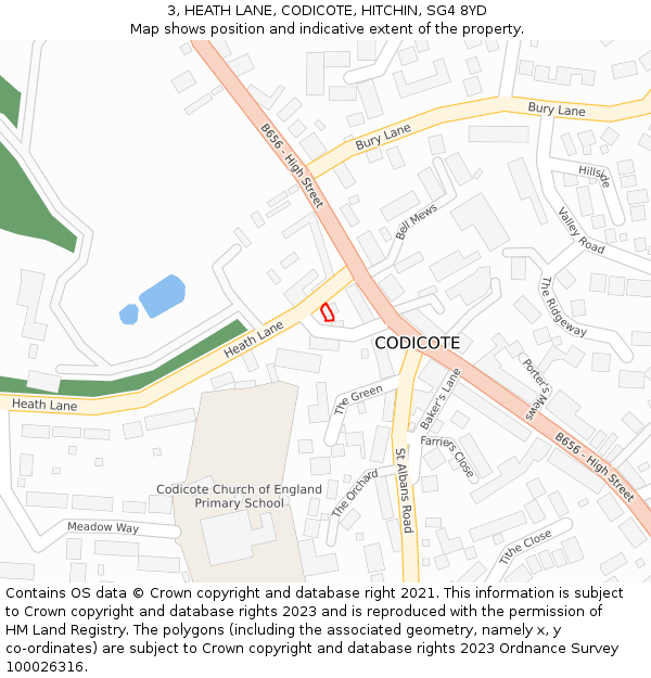 3, HEATH LANE, CODICOTE, HITCHIN, SG4 8YD: Location map and indicative extent of plot