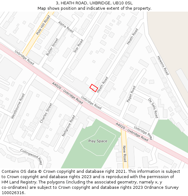 3, HEATH ROAD, UXBRIDGE, UB10 0SL: Location map and indicative extent of plot