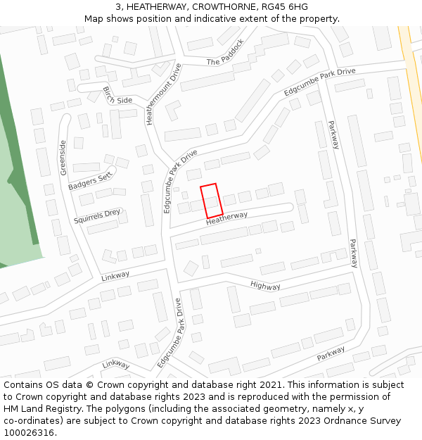 3, HEATHERWAY, CROWTHORNE, RG45 6HG: Location map and indicative extent of plot