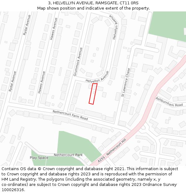 3, HELVELLYN AVENUE, RAMSGATE, CT11 0RS: Location map and indicative extent of plot