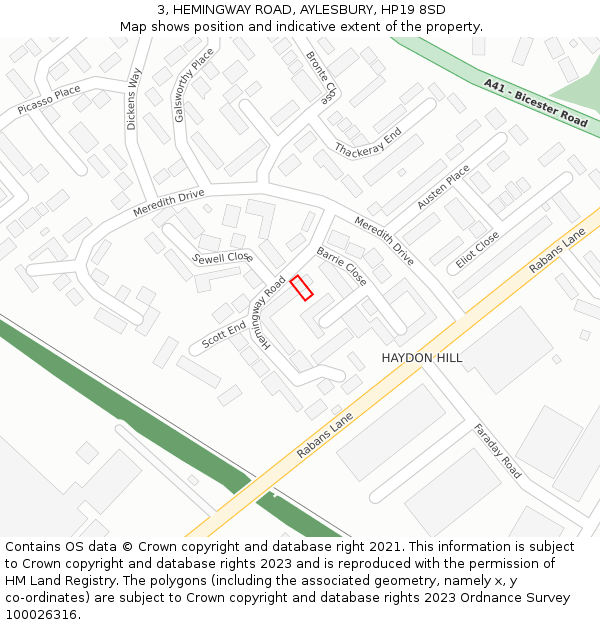 3, HEMINGWAY ROAD, AYLESBURY, HP19 8SD: Location map and indicative extent of plot