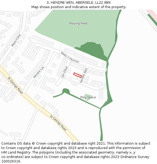 3, HENDRE WEN, ABERGELE, LL22 9BX: Location map and indicative extent of plot