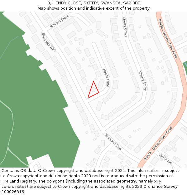 3, HENDY CLOSE, SKETTY, SWANSEA, SA2 8BB: Location map and indicative extent of plot