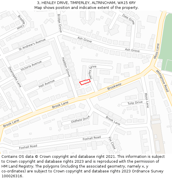 3, HENLEY DRIVE, TIMPERLEY, ALTRINCHAM, WA15 6RY: Location map and indicative extent of plot