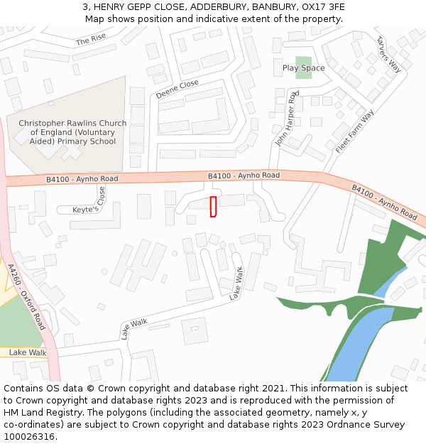 3, HENRY GEPP CLOSE, ADDERBURY, BANBURY, OX17 3FE: Location map and indicative extent of plot