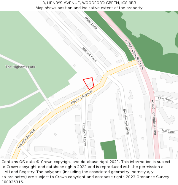 3, HENRYS AVENUE, WOODFORD GREEN, IG8 9RB: Location map and indicative extent of plot