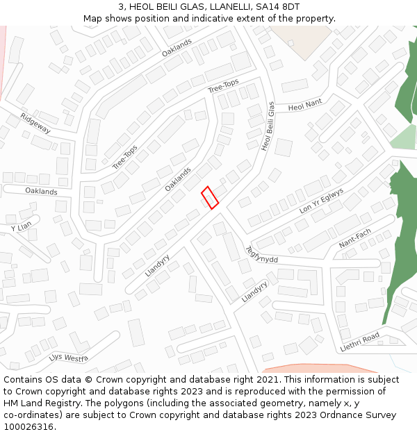 3, HEOL BEILI GLAS, LLANELLI, SA14 8DT: Location map and indicative extent of plot