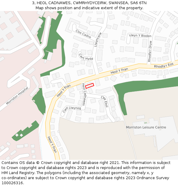 3, HEOL CADNAWES, CWMRHYDYCEIRW, SWANSEA, SA6 6TN: Location map and indicative extent of plot