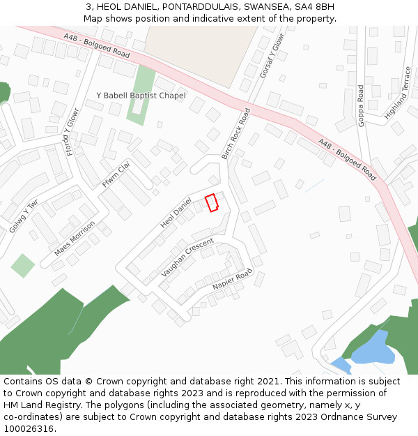 3, HEOL DANIEL, PONTARDDULAIS, SWANSEA, SA4 8BH: Location map and indicative extent of plot