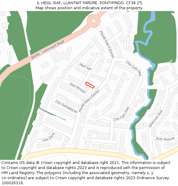 3, HEOL ISAF, LLANTWIT FARDRE, PONTYPRIDD, CF38 2TJ: Location map and indicative extent of plot