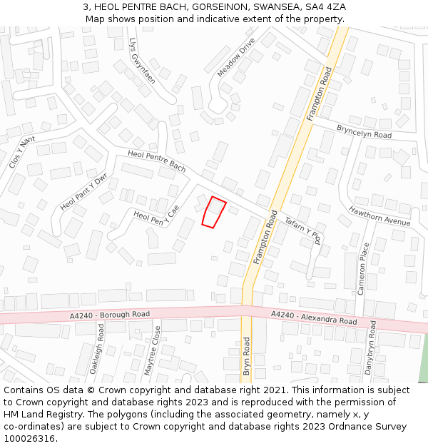 3, HEOL PENTRE BACH, GORSEINON, SWANSEA, SA4 4ZA: Location map and indicative extent of plot