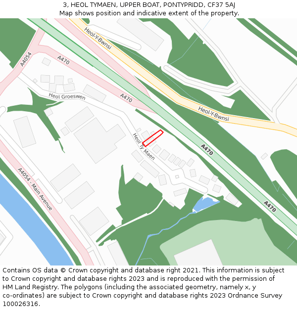 3, HEOL TYMAEN, UPPER BOAT, PONTYPRIDD, CF37 5AJ: Location map and indicative extent of plot