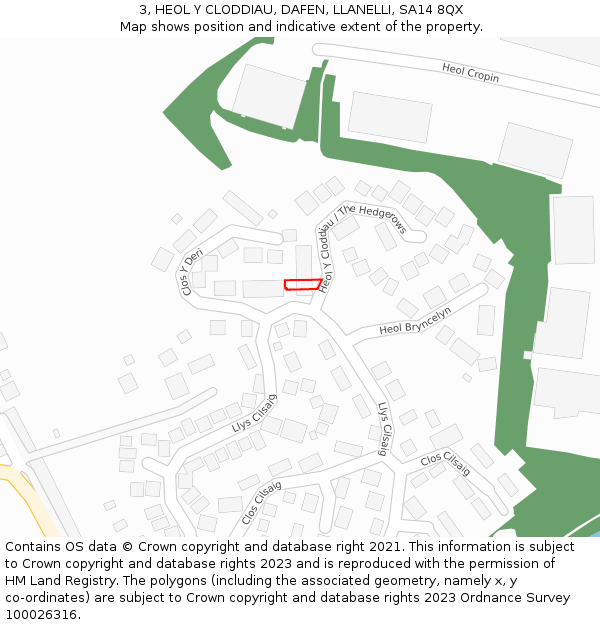 3, HEOL Y CLODDIAU, DAFEN, LLANELLI, SA14 8QX: Location map and indicative extent of plot