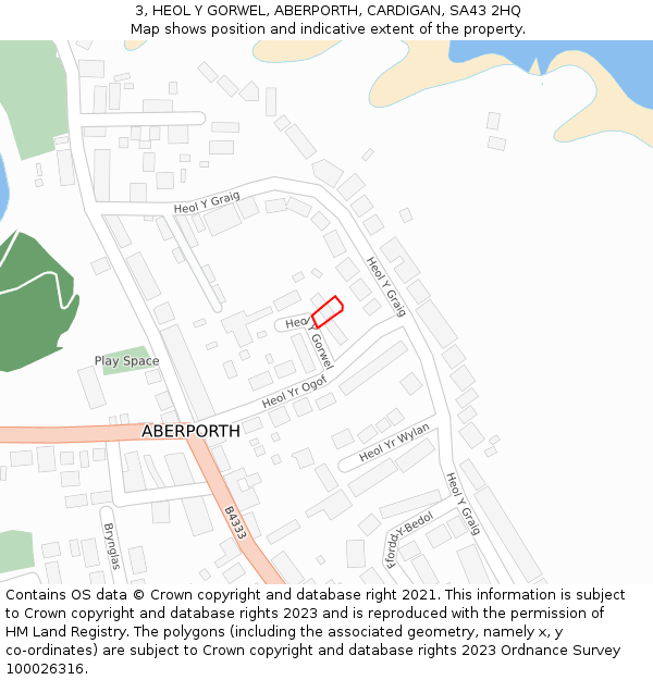 3, HEOL Y GORWEL, ABERPORTH, CARDIGAN, SA43 2HQ: Location map and indicative extent of plot