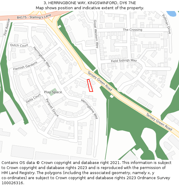 3, HERRINGBONE WAY, KINGSWINFORD, DY6 7NE: Location map and indicative extent of plot