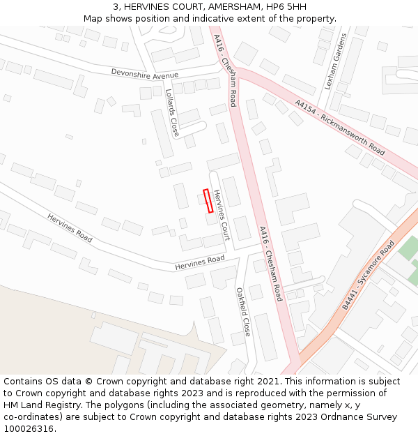 3, HERVINES COURT, AMERSHAM, HP6 5HH: Location map and indicative extent of plot