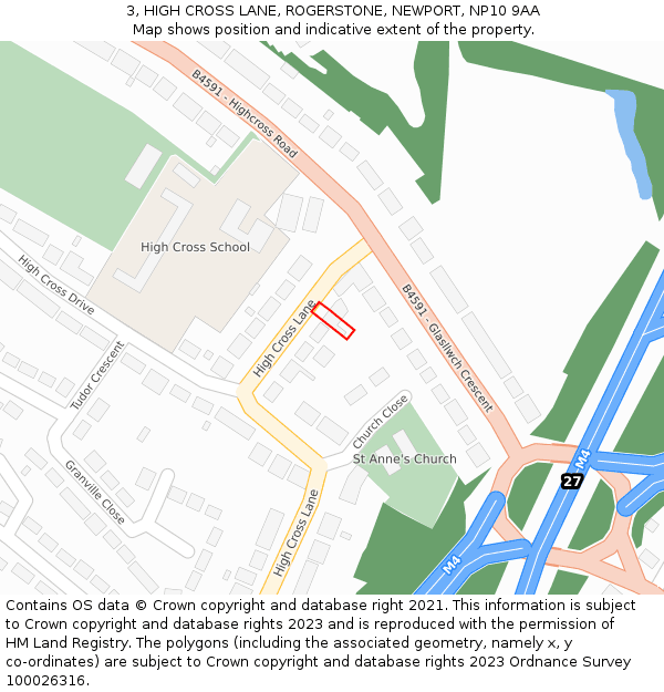 3, HIGH CROSS LANE, ROGERSTONE, NEWPORT, NP10 9AA: Location map and indicative extent of plot