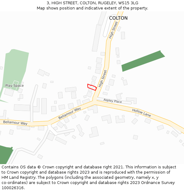 3, HIGH STREET, COLTON, RUGELEY, WS15 3LG: Location map and indicative extent of plot