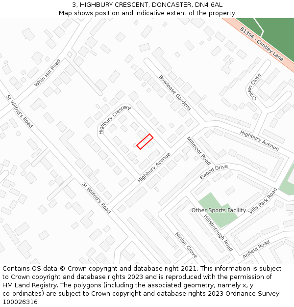 3, HIGHBURY CRESCENT, DONCASTER, DN4 6AL: Location map and indicative extent of plot