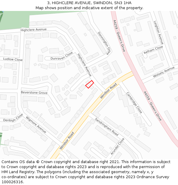3, HIGHCLERE AVENUE, SWINDON, SN3 1HA: Location map and indicative extent of plot