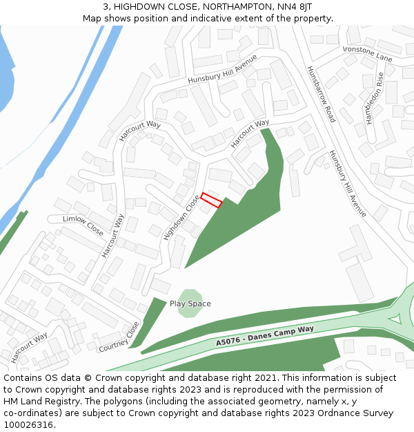 3, HIGHDOWN CLOSE, NORTHAMPTON, NN4 8JT: Location map and indicative extent of plot