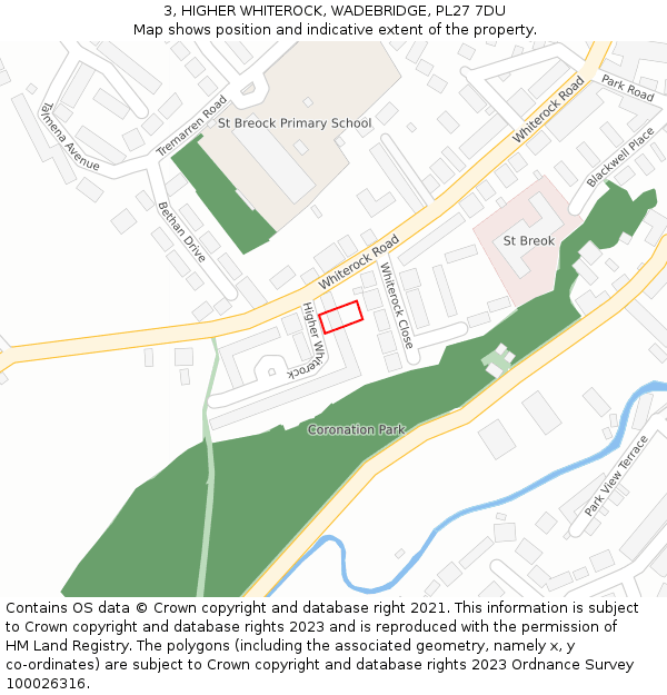 3, HIGHER WHITEROCK, WADEBRIDGE, PL27 7DU: Location map and indicative extent of plot