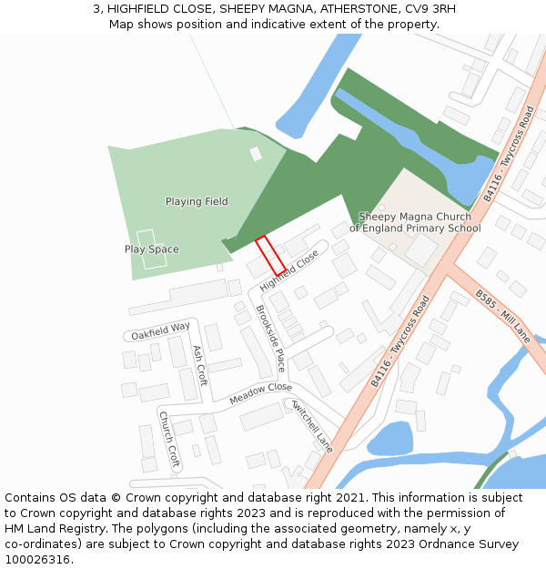 3, HIGHFIELD CLOSE, SHEEPY MAGNA, ATHERSTONE, CV9 3RH: Location map and indicative extent of plot