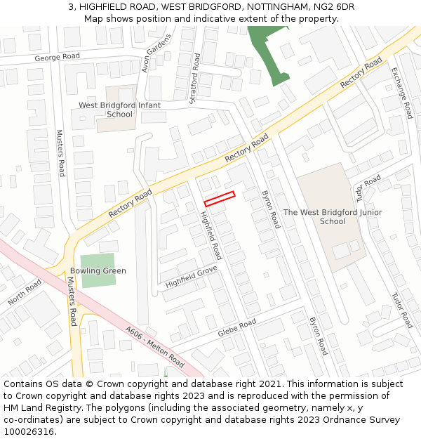 3, HIGHFIELD ROAD, WEST BRIDGFORD, NOTTINGHAM, NG2 6DR: Location map and indicative extent of plot