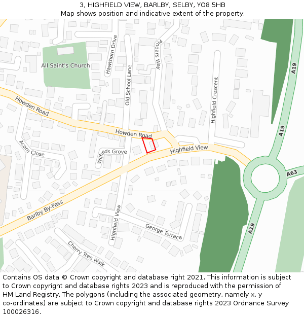 3, HIGHFIELD VIEW, BARLBY, SELBY, YO8 5HB: Location map and indicative extent of plot