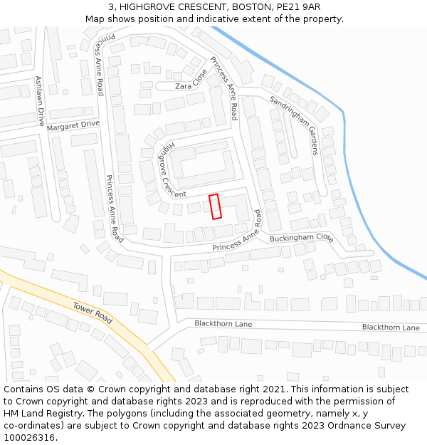 3, HIGHGROVE CRESCENT, BOSTON, PE21 9AR: Location map and indicative extent of plot