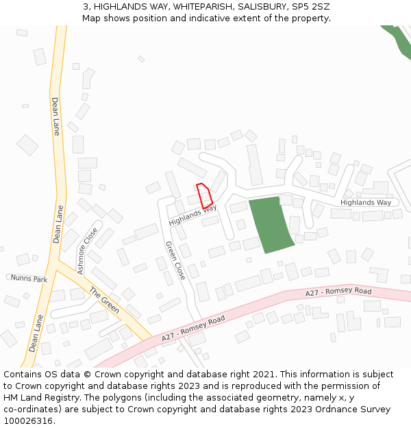 3, HIGHLANDS WAY, WHITEPARISH, SALISBURY, SP5 2SZ: Location map and indicative extent of plot