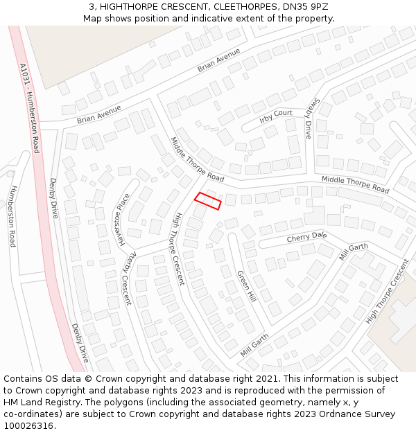 3, HIGHTHORPE CRESCENT, CLEETHORPES, DN35 9PZ: Location map and indicative extent of plot