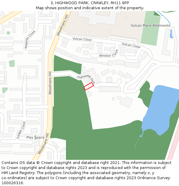 3, HIGHWOOD PARK, CRAWLEY, RH11 9PP: Location map and indicative extent of plot