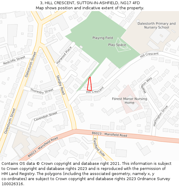 3, HILL CRESCENT, SUTTON-IN-ASHFIELD, NG17 4FD: Location map and indicative extent of plot