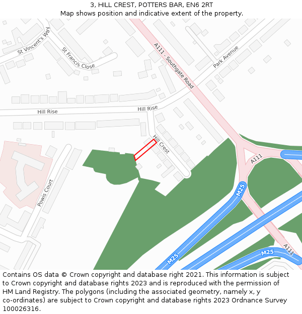 3, HILL CREST, POTTERS BAR, EN6 2RT: Location map and indicative extent of plot