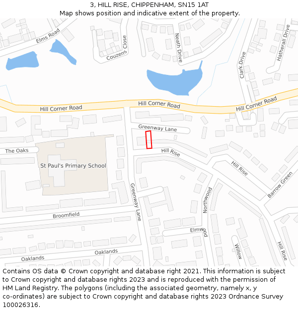 3, HILL RISE, CHIPPENHAM, SN15 1AT: Location map and indicative extent of plot