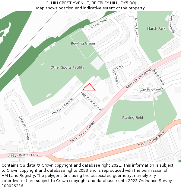 3, HILLCREST AVENUE, BRIERLEY HILL, DY5 3QJ: Location map and indicative extent of plot