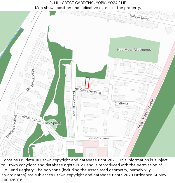 3, HILLCREST GARDENS, YORK, YO24 1HB: Location map and indicative extent of plot