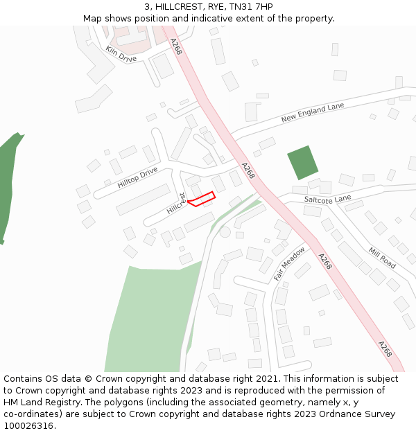 3, HILLCREST, RYE, TN31 7HP: Location map and indicative extent of plot