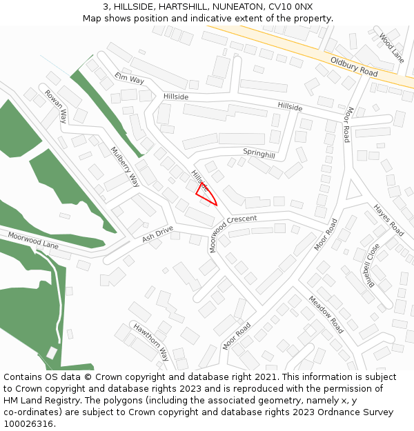 3, HILLSIDE, HARTSHILL, NUNEATON, CV10 0NX: Location map and indicative extent of plot