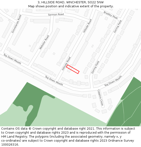 3, HILLSIDE ROAD, WINCHESTER, SO22 5NW: Location map and indicative extent of plot