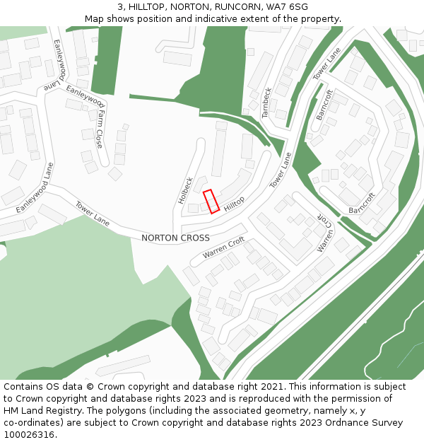 3, HILLTOP, NORTON, RUNCORN, WA7 6SG: Location map and indicative extent of plot